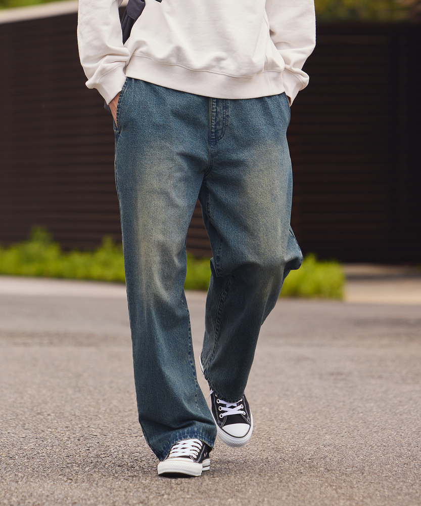 Right-on(関東東海)の【人気アイテム】ウエストイージーバギージーンズ（ウエストゴム・楽に穿ける・ワイドシルエット・オールシーズン対応）【自宅で試着、返品送料無料】