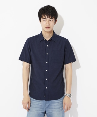 BACK NUMBER 「DRY LUSH」麻混シャツ メンズ ネイビー