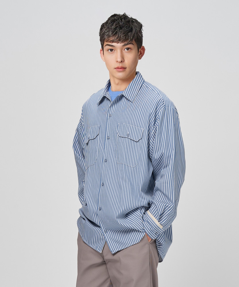 Right-on(近畿中国)のワイドワークストライプ半袖シャツ