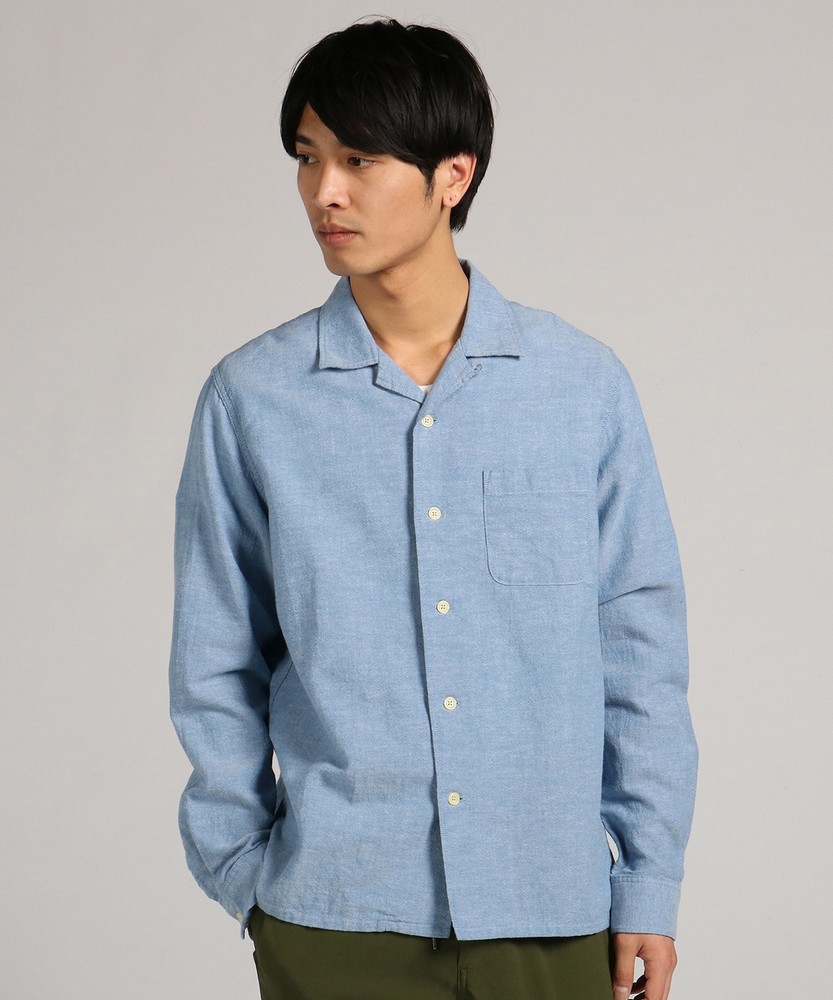 BACK NUMBER 「WASHI DENIM」和紙オープンカラーシャツ メンズ サックス