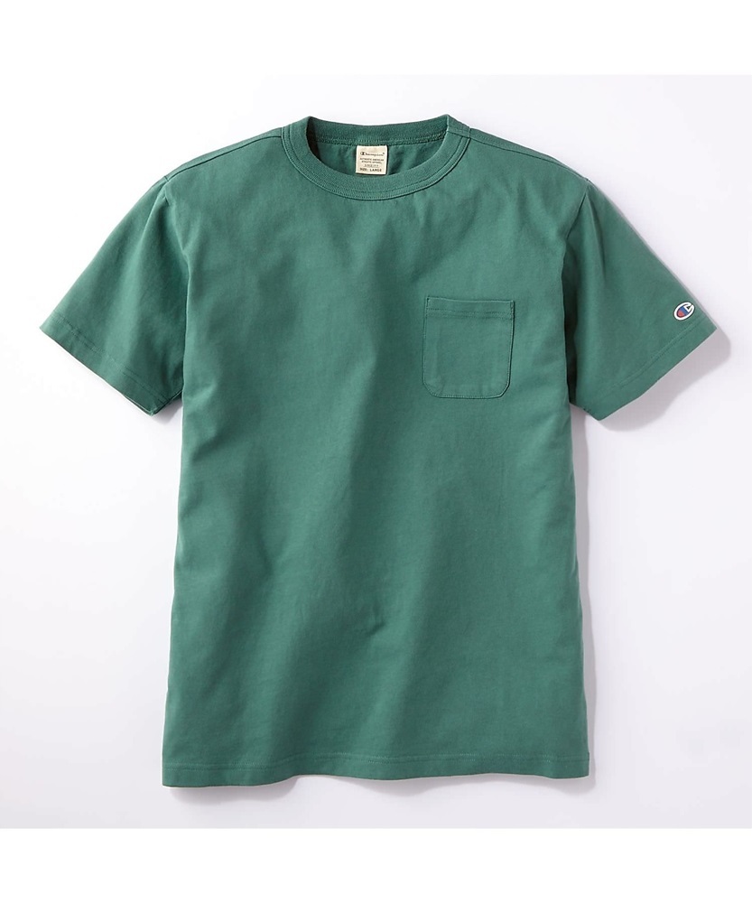 Champion ポケット付クルーネックTシャツ メンズ グリーン