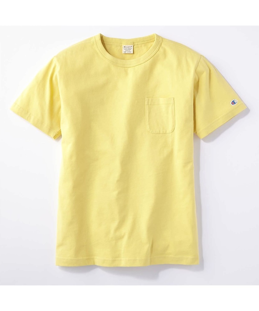 Champion ポケット付クルーネックTシャツ メンズ イエロー