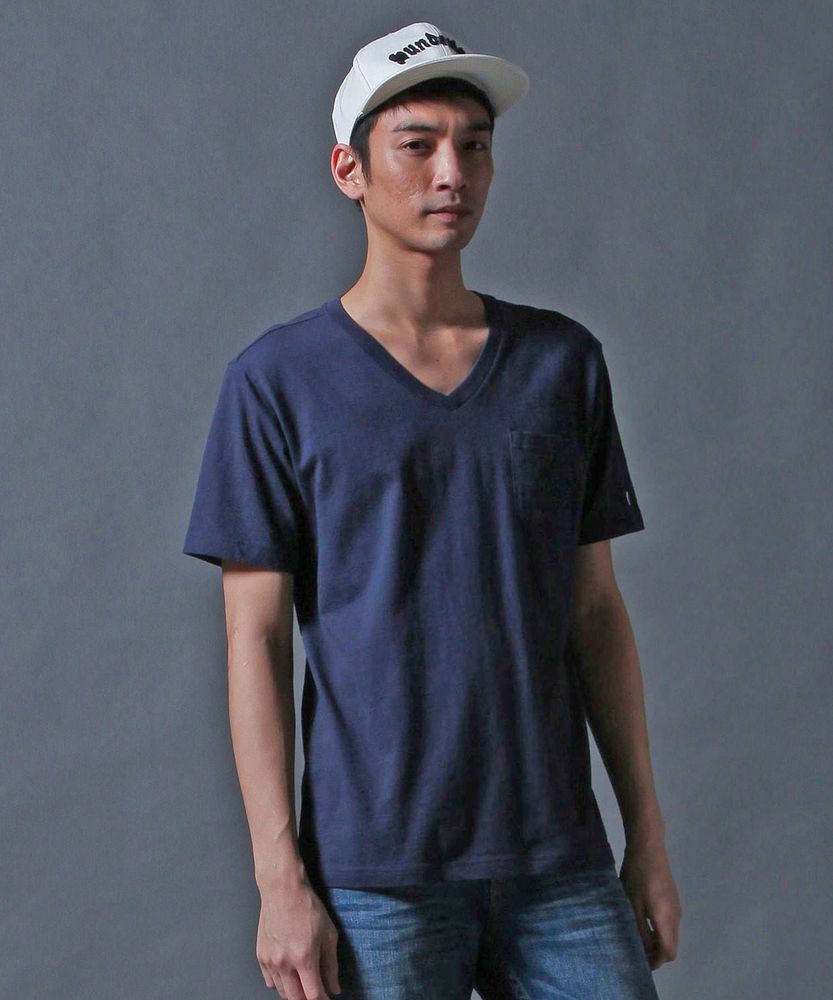 Champion VネックTシャツ メンズ ネイビー