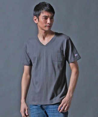 Champion VネックTシャツ メンズ ダークグレー