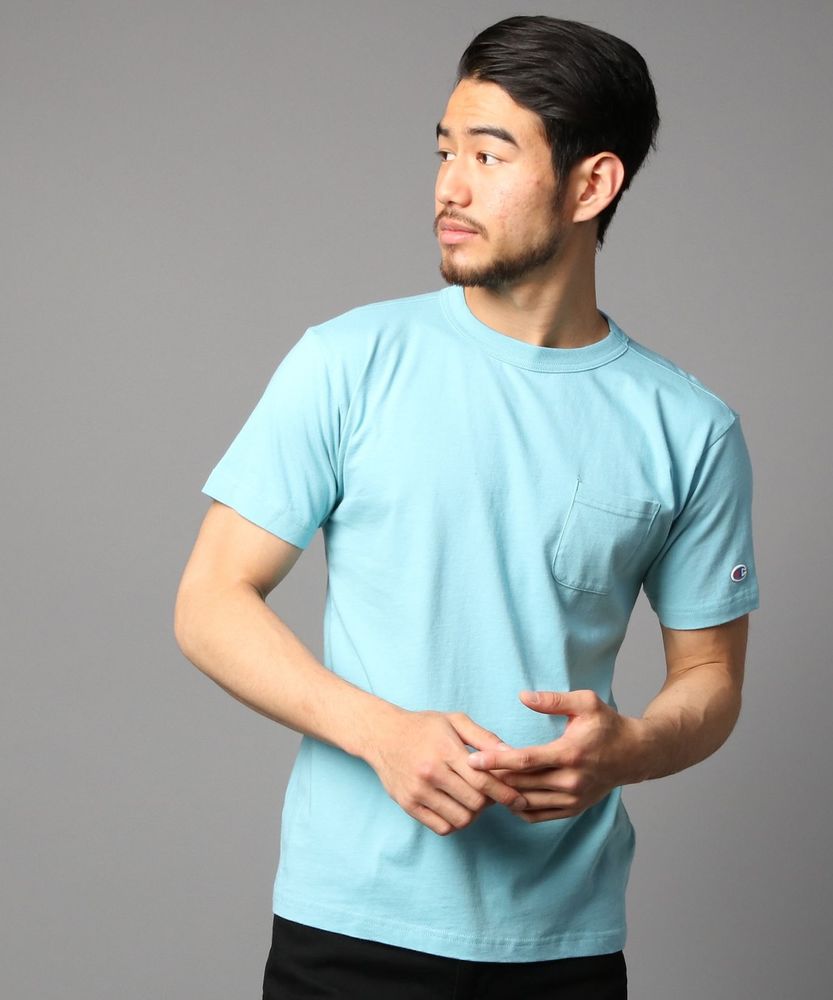 Champion ポケット付クルーネックTシャツ メンズ サックス