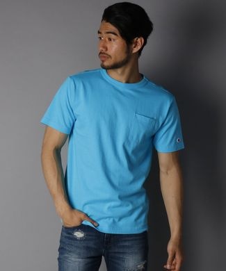 Champion ポケット付クルーネックTシャツ メンズ ターコイズ