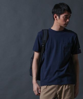 Champion ポケット付クルーネックTシャツ メンズ ネイビー
