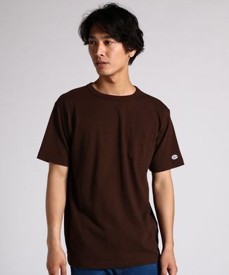 Champion ポケット付クルーネックTシャツ メンズ ダークブラウン