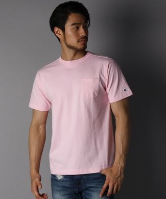 Champion ポケット付クルーネックTシャツ メンズ ライトピンク