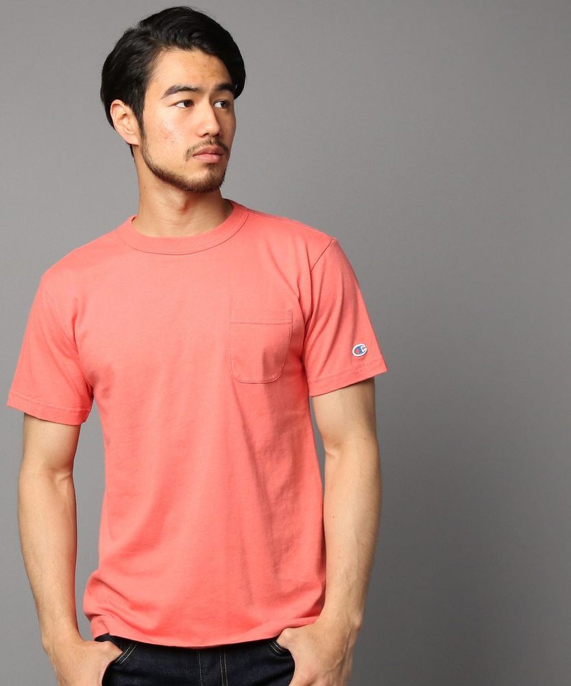 Champion ポケット付クルーネックTシャツ メンズ レッド