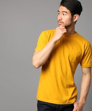 Champion ポケット付クルーネックTシャツ メンズ ダークイエロー