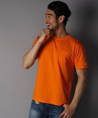 Champion ポケット付クルーネックTシャツ メンズ オレンジ