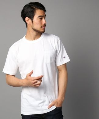 Champion ポケット付クルーネックTシャツ メンズ ホワイト