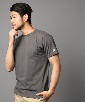 Champion ポケット付クルーネックTシャツ メンズ ダークグレー