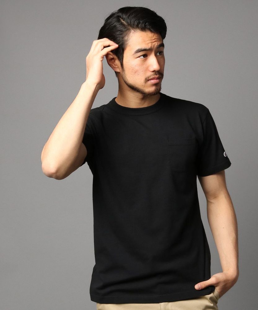 Champion ポケット付クルーネックTシャツ メンズ ブラック