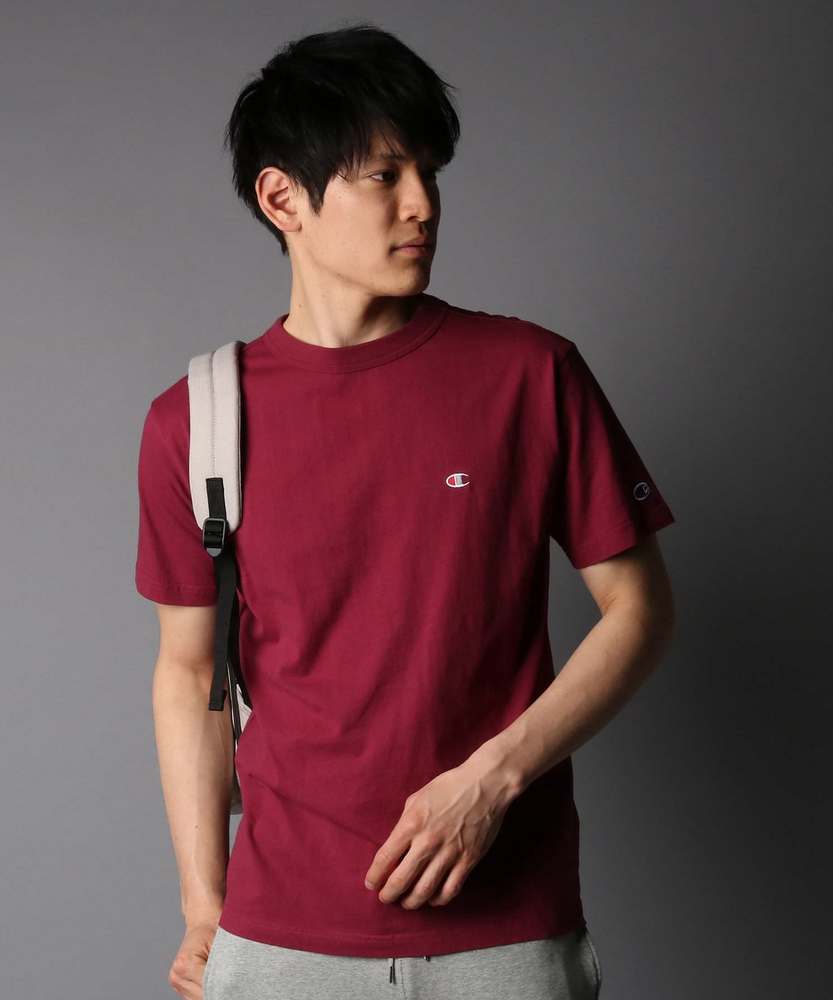 Champion 【WEB限定】ワンポイントクルーネックTシャツ メンズ ワイン