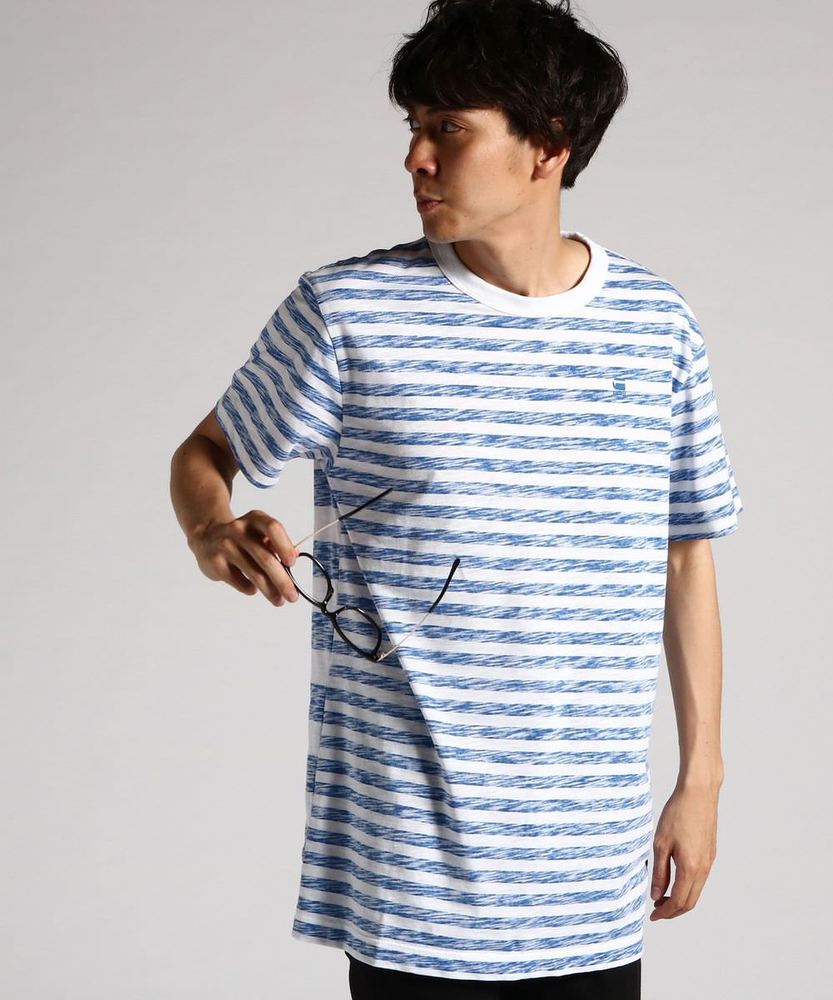 G-Star RAW クルーボーダープリントTシャツ メンズ ロイヤルブルー