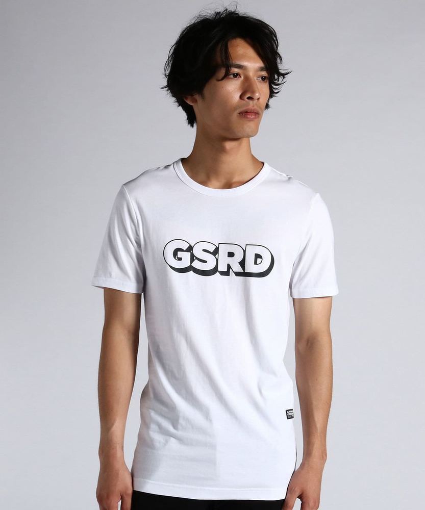 G-Star RAW 英字ロゴスリム半袖Tシャツ メンズ ホワイト