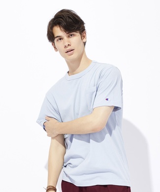 Champion ポケット付クルーネックTシャツ メンズ ブルー