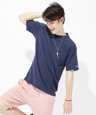 Champion ポケット付クルーネックTシャツ メンズ ネイビー
