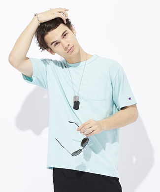 Champion ポケット付クルーネックTシャツ メンズ グリーン