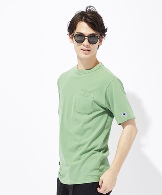 Champion ポケット付クルーネックTシャツ メンズ グリーン
