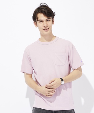 Champion ポケット付クルーネックTシャツ メンズ ピンク