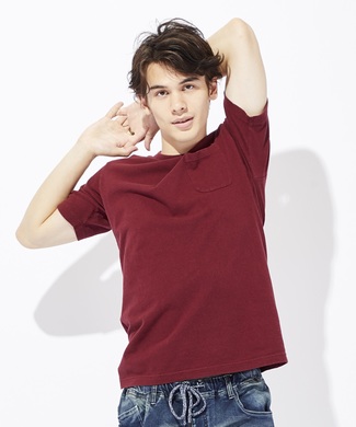 Champion ポケット付クルーネックTシャツ メンズ ワイン