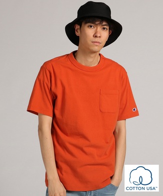Champion ポケット付クルーネックTシャツ メンズ オレンジ