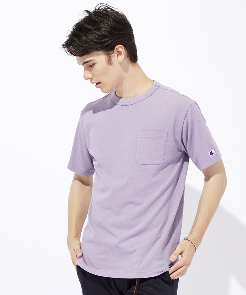 Champion ポケット付クルーネックTシャツ メンズ ライラック
