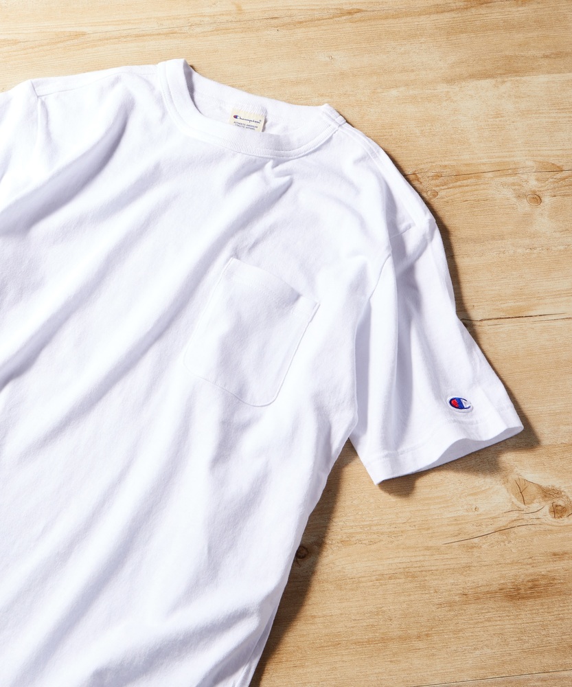 Champion ポケット付クルーネックTシャツ メンズ ホワイト