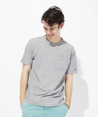 Champion ポケット付クルーネックTシャツ メンズ グレー