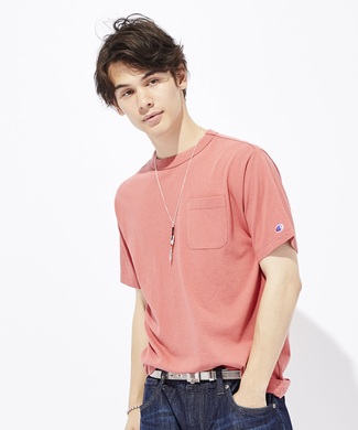 Champion ポケット付クルーネックTシャツ メンズ *ショッキングピンク
