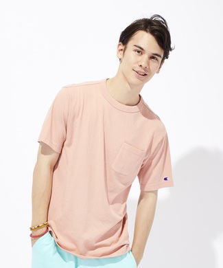 Champion ポケット付クルーネックTシャツ メンズ *ショッキングピンク