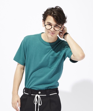 Champion ポケット付クルーネックTシャツ メンズ ブルー*グリーン