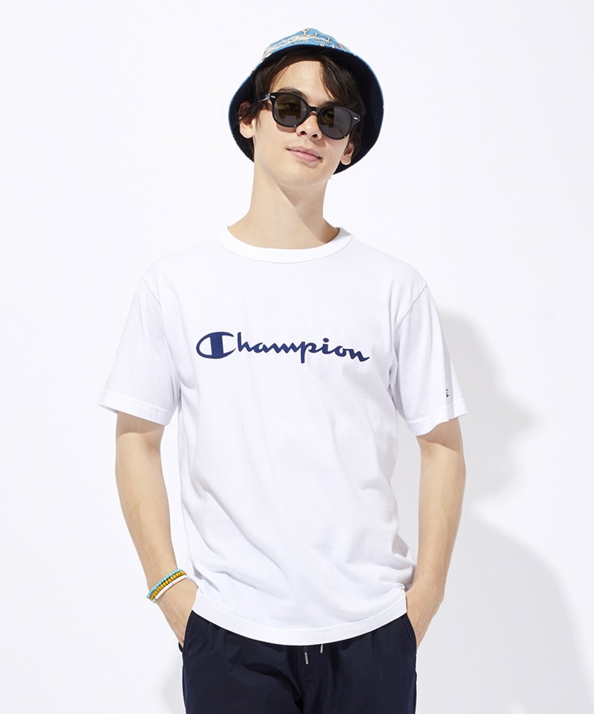 Champion 胸元ロゴ半袖クルーネックTシャツ ユニセックス ホワイト