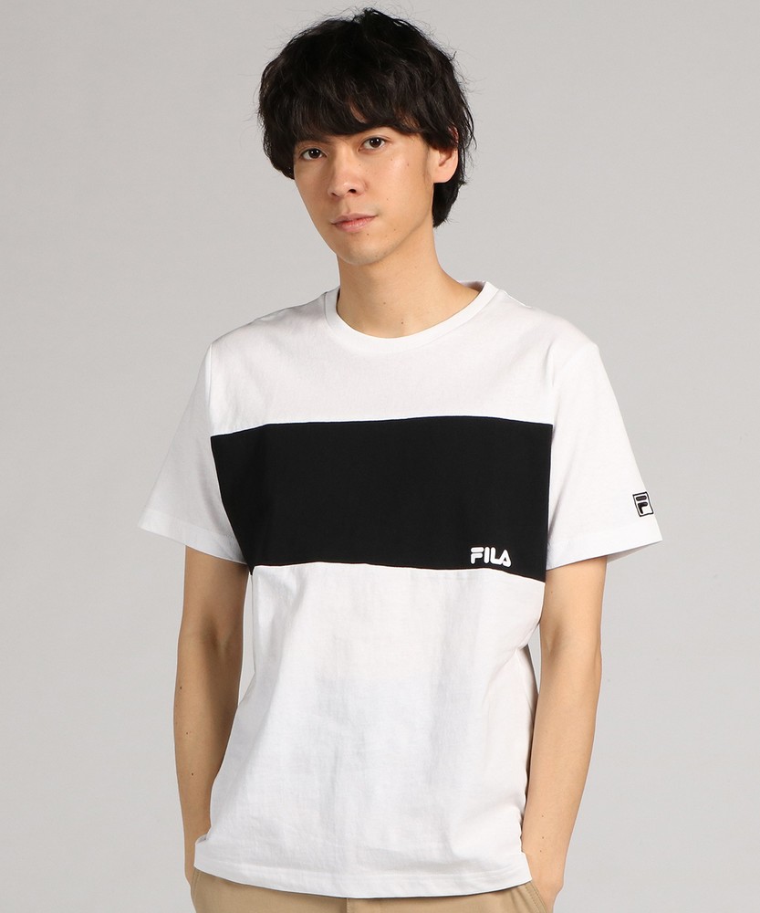 FILA 配色切り替え胸元ロゴ刺繍Tシャツ メンズ ホワイト