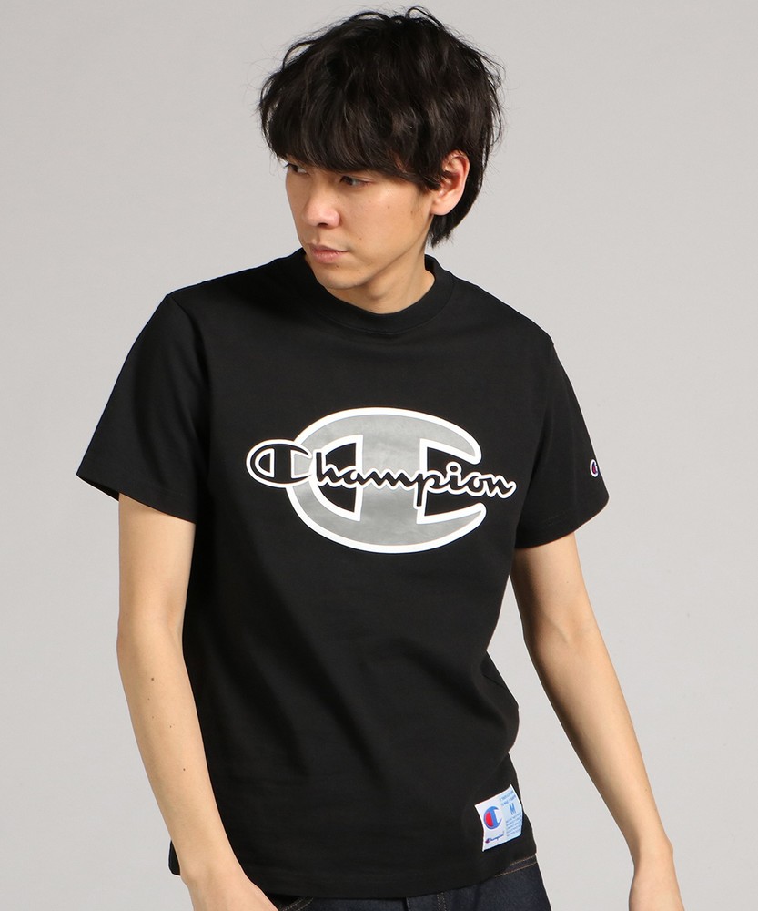 Champion ロゴプリント半袖Tシャツ メンズ ブラック