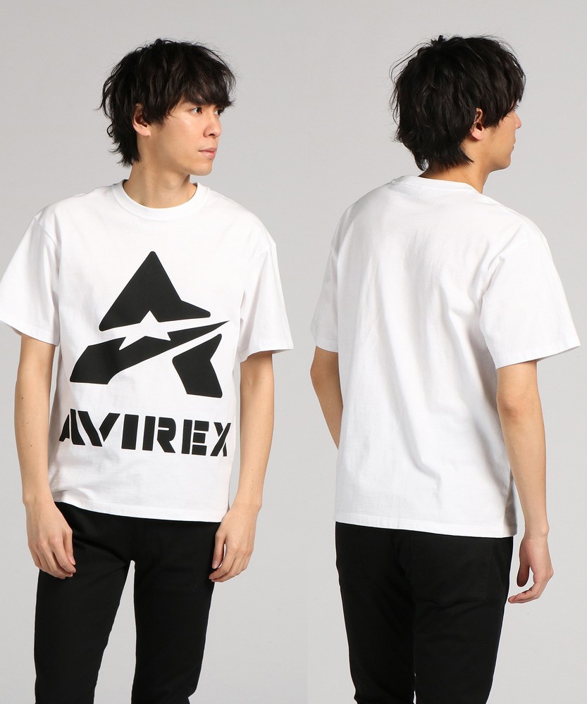 AVIREX デザインプリント半袖Tシャツ メンズ ホワイト