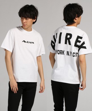 AVIREX デザインプリント半袖Tシャツ メンズ *ホワイト