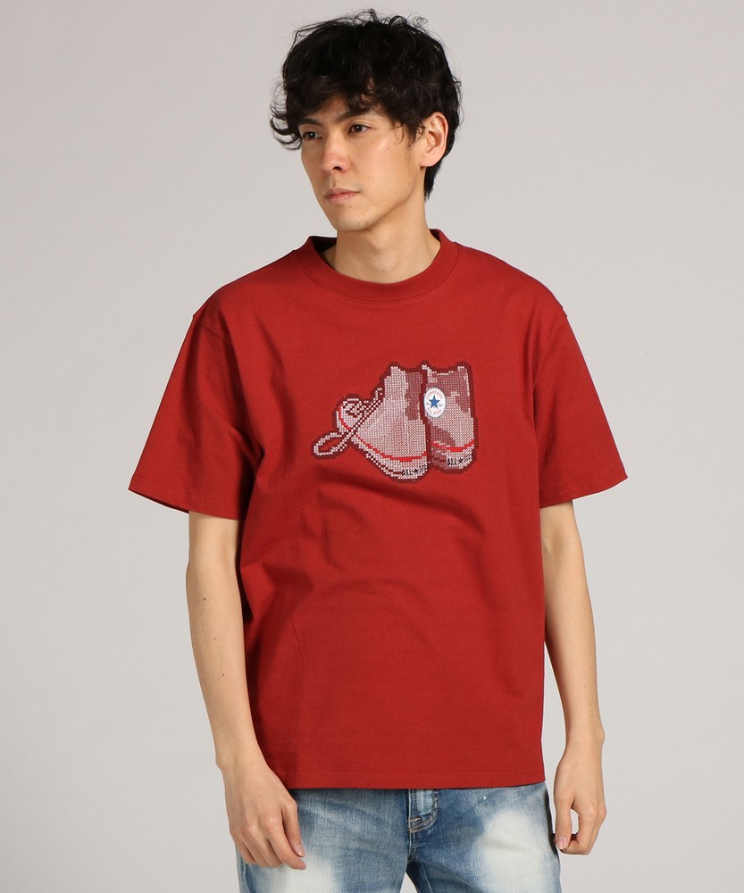 CONVERSE プリント半袖Tシャツ メンズ ＊ショッキングピンク