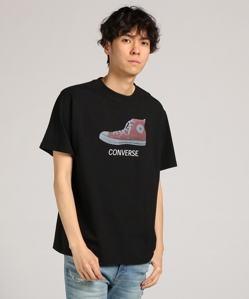 CONVERSE プリント入り半袖Tシャツ メンズ ブラック