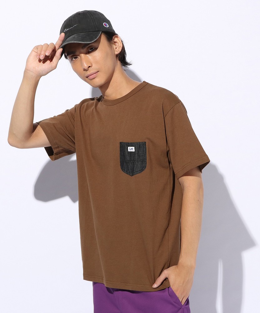 Lee ポケット付き半袖Tシャツ ユニセックス メンズ ブラウン