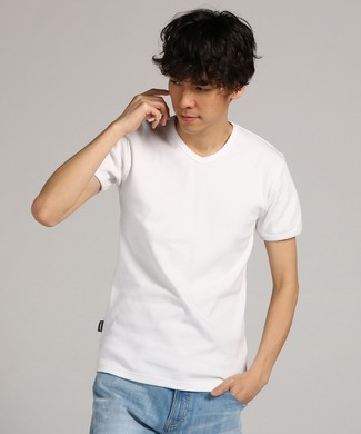 AVIREX テレコVネック半袖Tシャツ メンズ ホワイト