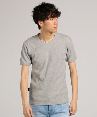 AVIREX テレコVネック半袖Tシャツ メンズ グレー