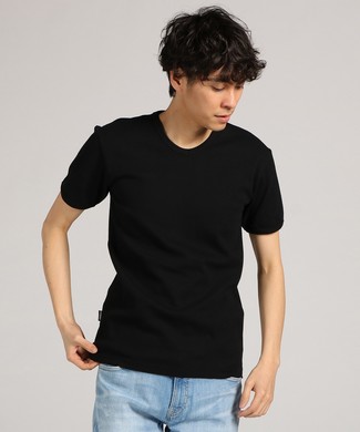 AVIREX テレコVネック半袖Tシャツ メンズ ブラック