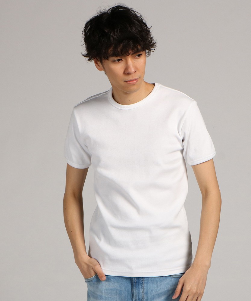 AVIREX テレコクルーネック半袖Tシャツ メンズ ホワイト