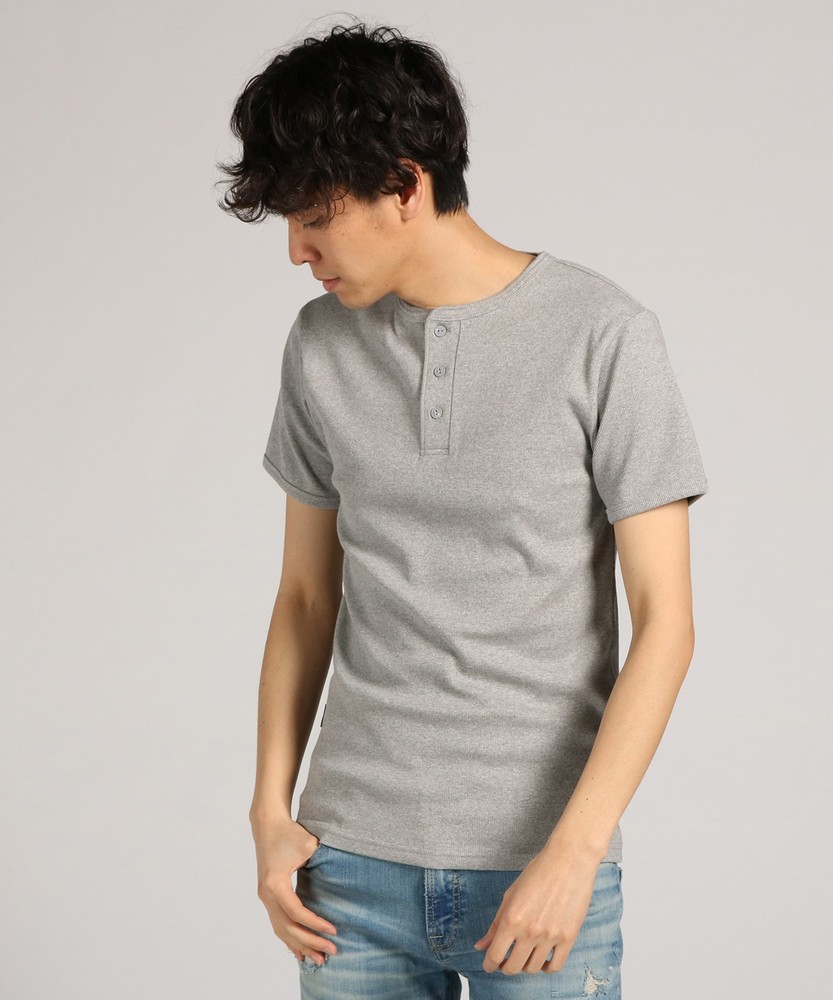 AVIREX テレコヘンリーネック半袖Tシャツ メンズ グレー