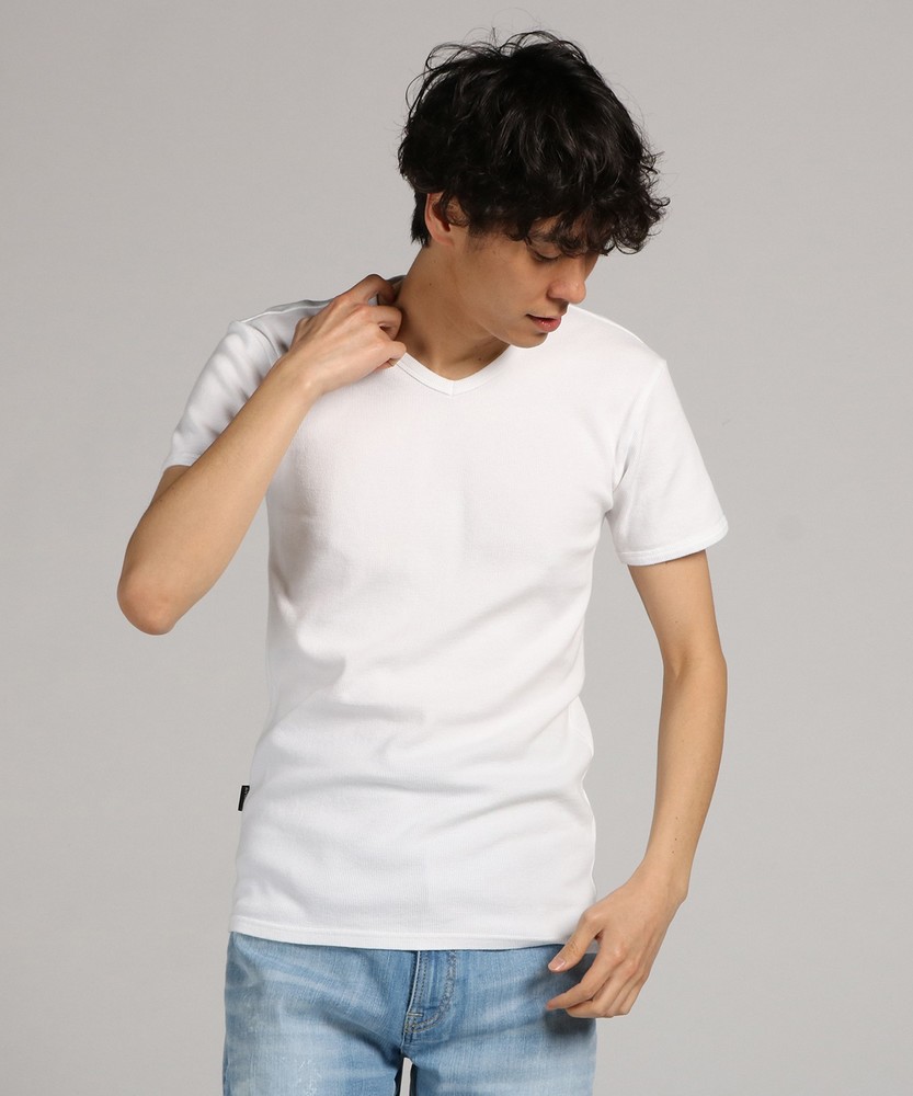 AVIREX ミニワッフルVネック半袖Tシャツ メンズ ホワイト