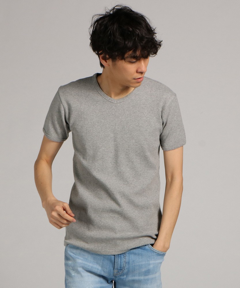 AVIREX ミニワッフルVネック半袖Tシャツ メンズ グレー